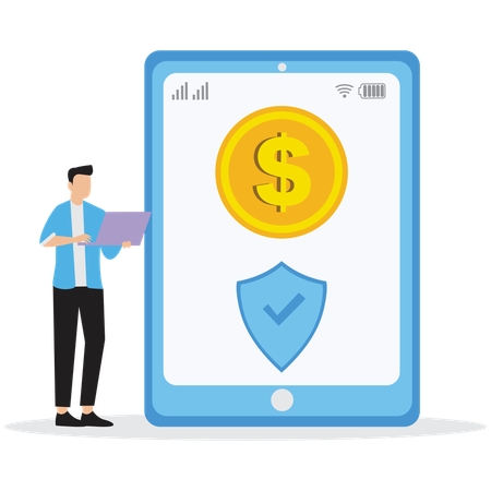Empresário visualizando a segurança do banco on-line  Ilustração
