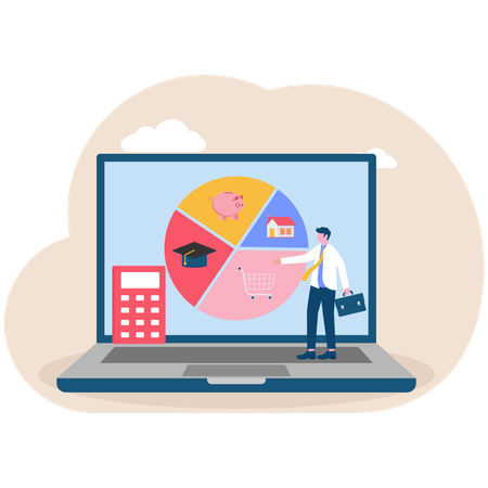 Empresário visualizando economias pessoais  Ilustração