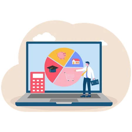 Empresário visualizando economias pessoais  Ilustração