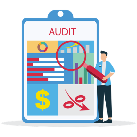 Empresário visualizando auditoria financeira empresarial  Ilustração