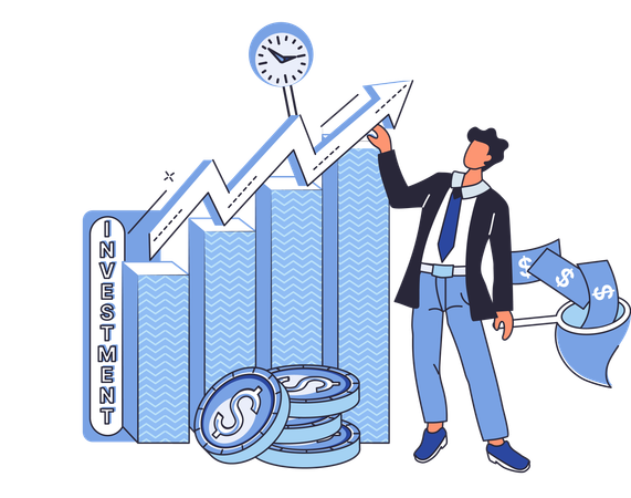 Empresário visualizando gráfico de economia  Ilustração