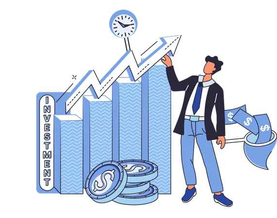 Empresário visualizando gráfico de economia  Ilustração