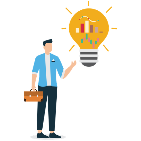 Empresário visualizando análise de oportunidade de investimento  Ilustração