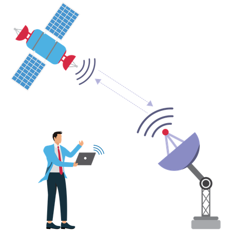 Empresário visualizando sinal de antena parabólica  Ilustração
