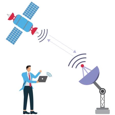 Empresário visualizando sinal de antena parabólica  Ilustração