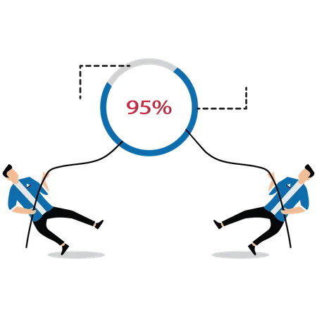 Empresario y rival luchando por el mayor segmento del gráfico circular  Ilustración