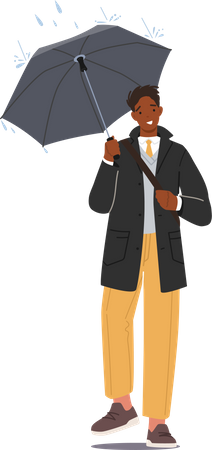 Empresario yendo a trabajar mientras sostiene el paraguas  Ilustración