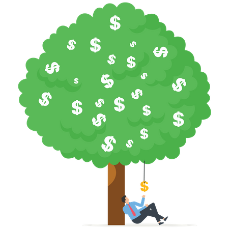 Los empresarios se acuestan sin presión para descansar bajo el árbol del dinero  Ilustración