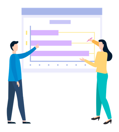 Pessoas de negócios analisando diagramas e apresentação estatística  Ilustração