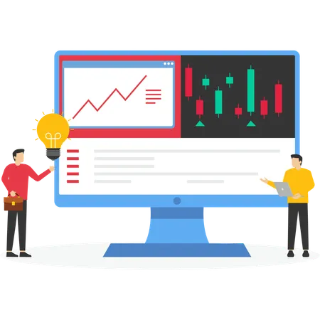 Empresários analisando o mercado de ações  Ilustração