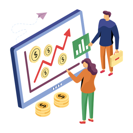 Gente de negocios analizando datos de gráficos financieros  Ilustración