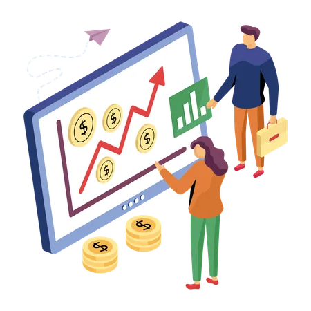 Gente de negocios analizando datos de gráficos financieros  Ilustración