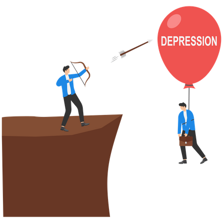 Empresários atirando em balão de depressão  Ilustração