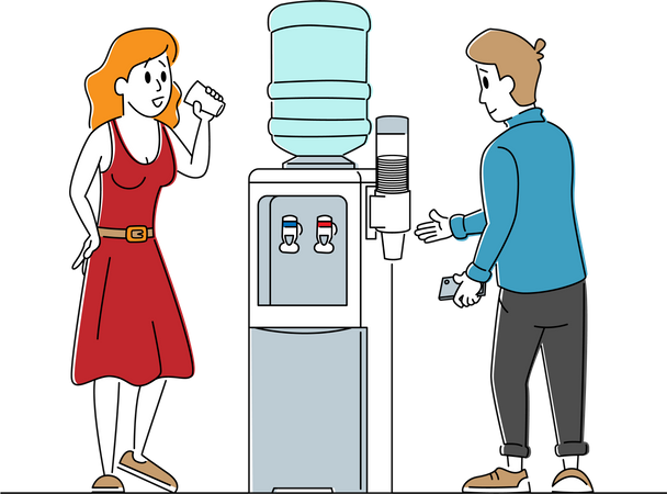 Pessoas de negócios bebendo água no refrigerador de água  Ilustração