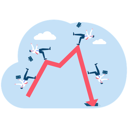 Empresários caem do gráfico de negócios  Ilustração