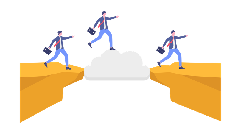 Gente de negocios caminando sobre un puente de nubes  Ilustración