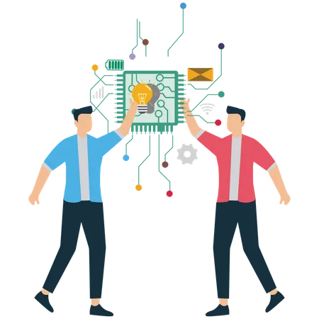 Empresarios colaboran en una idea de inteligencia artificial  Ilustración