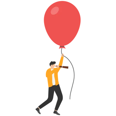 Empresarios con globos utilizan telescopio.  Ilustración