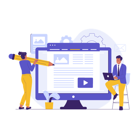 Gente de negocios que crea contenido para sitios web  Ilustración