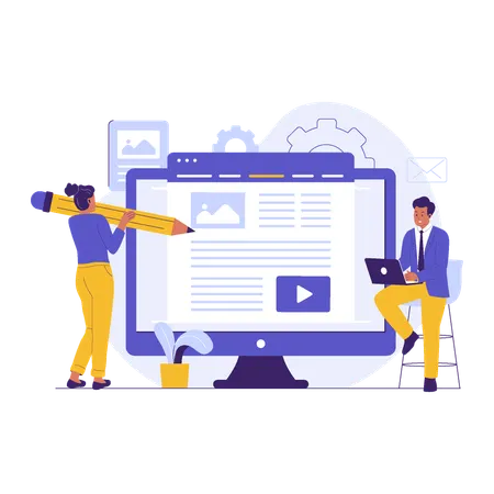 Gente de negocios que crea contenido para sitios web  Ilustración