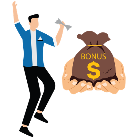 Mano grande de negocios que da dinero extra a un empleador masculino  Ilustración