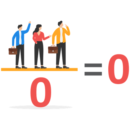 Gente de negocios de pie sobre un ejemplo matemático de división por cero  Ilustración