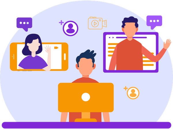 Pessoas de negócios discutindo em equipe virtual  Ilustração