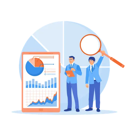 Empresários e colegas analisam gráficos na tela do monitor  Ilustração