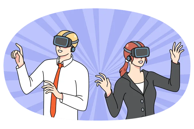 Empresários com óculos de realidade virtual exploram os arredores  일러스트레이션