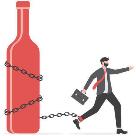 Empresarios encadenados a una botella de alcohol  Ilustración