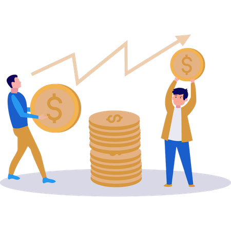 Empresários estão segurando moedas de dólar  Ilustração