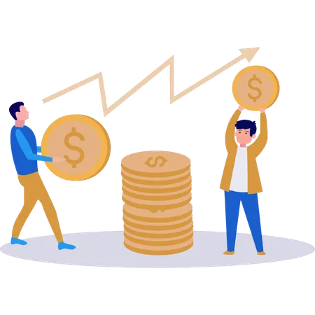 Empresários estão segurando moedas de dólar  Ilustração