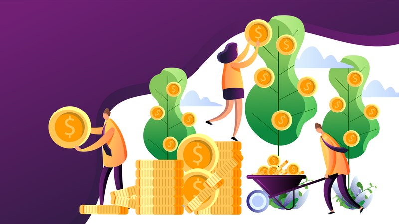 Empresarios exitosos cosechando dinero  Ilustración