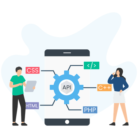 Empresários fazendo desenvolvimento de API  Ilustração