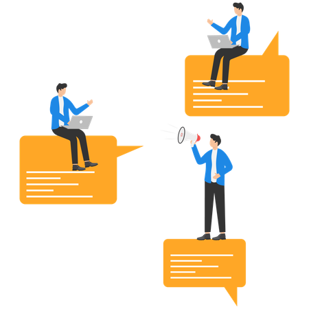 Empresários fazendo negócios com marketing de mídia social  Ilustração