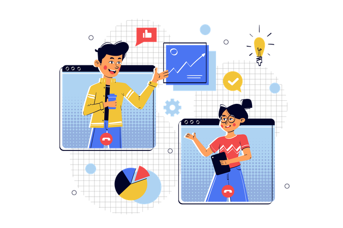 Pessoas de negócios fazendo reunião on-line  Ilustração