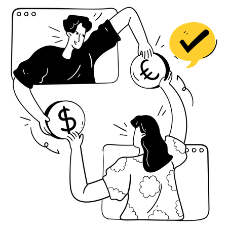 Pessoas de negócios fazendo transações monetárias  Ilustração