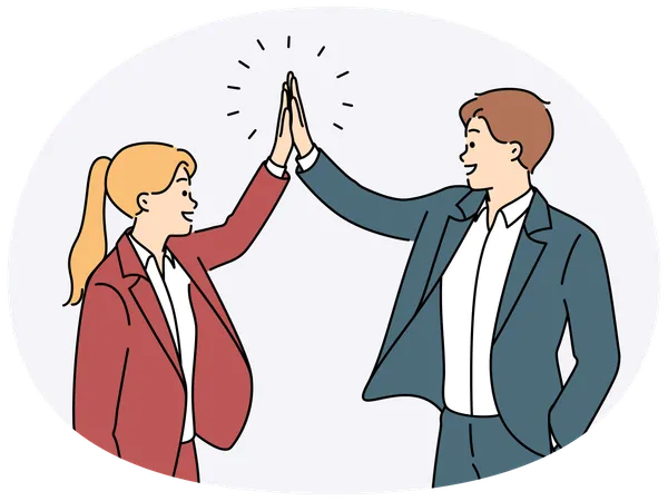 Los empresarios felices chocan los cinco para celebrar el éxito empresarial compartido.  Ilustración