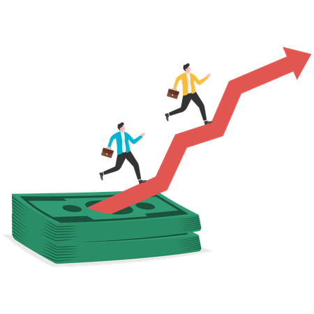 Empresários correndo no gráfico de lucro  Ilustração