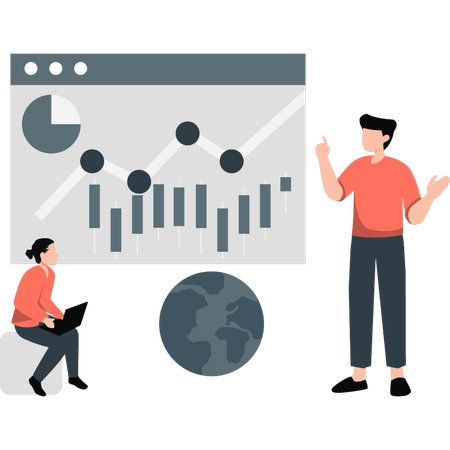 Gente de negocios hablando sobre finanzas empresariales, gráfico  Ilustración