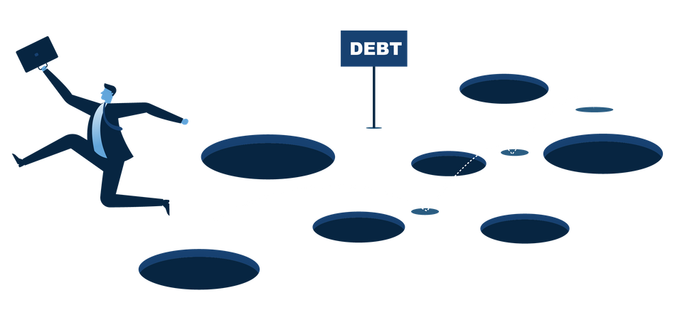 Empresarios que intentan gestionar sus negocios en estado de deuda  Ilustración