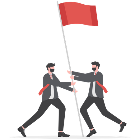 Os empresários levantam uma bandeira juntos  Ilustração