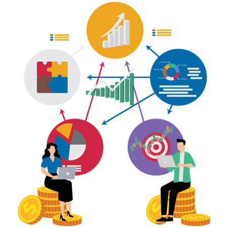 Empresários mostrando análise de impacto econômico  Ilustração