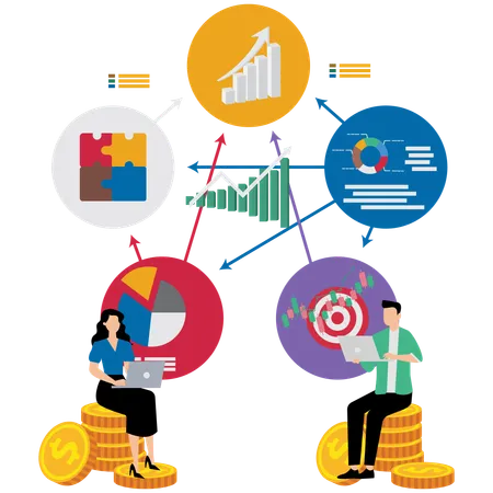 Empresários mostrando análise de impacto econômico  Ilustração