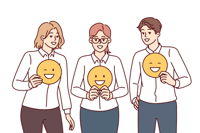 Empresários no escritório mostram emoji positivo  Ilustração