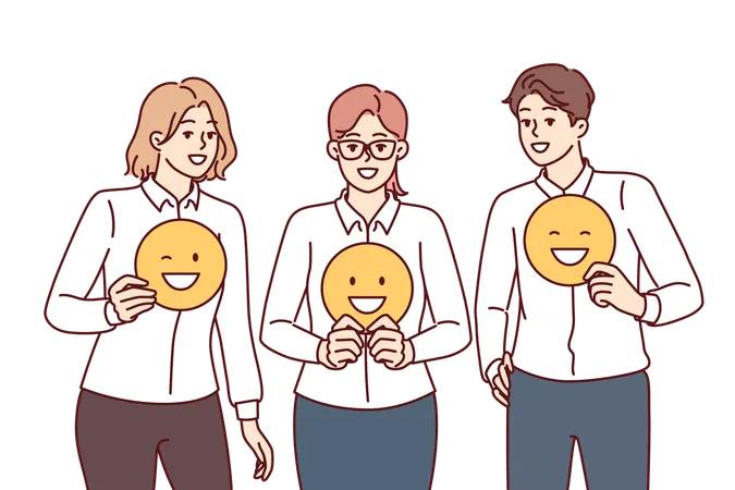 Empresários no escritório mostram emoji positivo  Ilustração