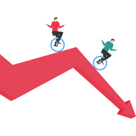 Empresários no gráfico de setas caindo  Ilustração