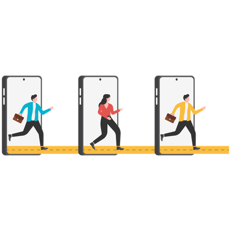 Pessoas de negócios procurando por smartphone  Ilustração