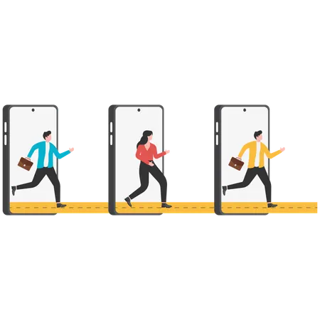 Pessoas de negócios procurando por smartphone  Ilustração