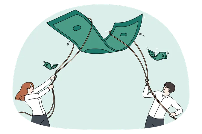Empresários pegam nota de dólar com cordas  Ilustração